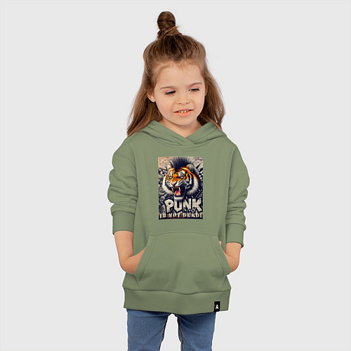 Детская толстовка-худи Cool tiger - punks not dead / Авокадо – фото 4