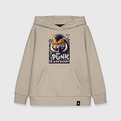 Толстовка детская хлопковая Cool tiger - punks not dead, цвет: миндальный