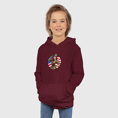 Детская толстовка-худи American girl / Меланж-бордовый – фото 3