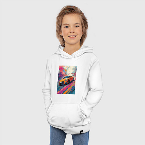 Детская толстовка-худи Nissan GT-R дрифт в городе / Белый – фото 3