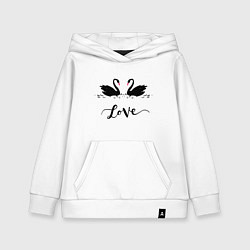 Толстовка детская хлопковая Черные лебеди любви с надписью love, цвет: белый