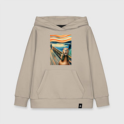 Толстовка детская хлопковая Капибара кричит - мем нейросеть, цвет: миндальный