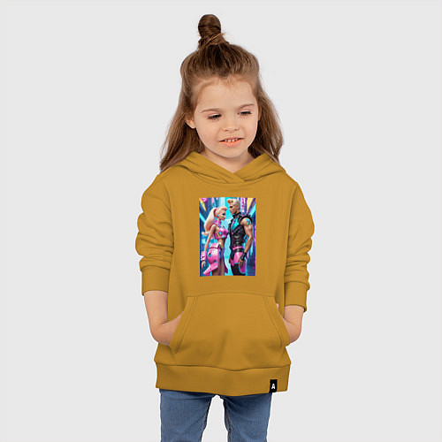 Детская толстовка-худи Barbie and Ken - ai art fantasy / Горчичный – фото 4