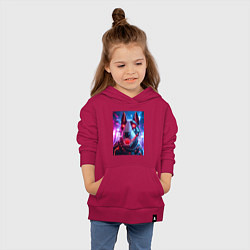 Толстовка детская хлопковая Морда кибер бультерьера - неоновое свечение, цвет: маджента — фото 2