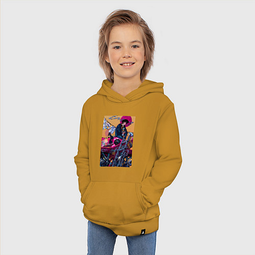 Детская толстовка-худи Ковбой Бибоп Спайк Шпигель Красный дракон / Горчичный – фото 3