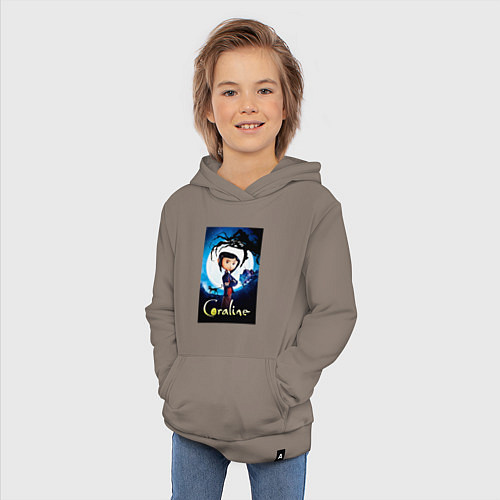 Детская толстовка-худи Coraline Jones and cat / Утренний латте – фото 3