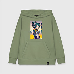 Толстовка детская хлопковая Kitten girl - cyberpunk, цвет: авокадо