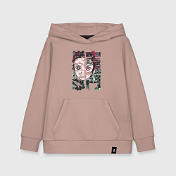 Толстовка детская хлопковая Тандзиро иероглифы Клинок рассекающий демонов, цвет: пыльно-розовый