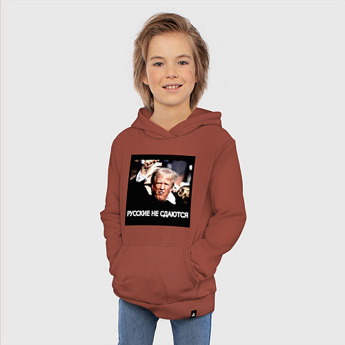Детская толстовка-худи Мем Трамп после покушения: русские не сдаются / Кирпичный – фото 3