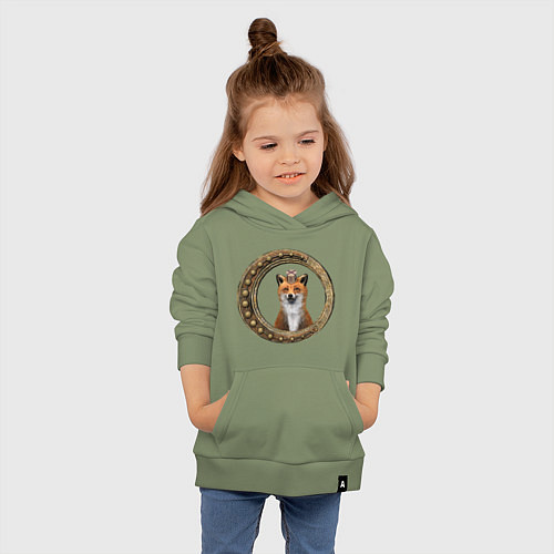 Детская толстовка-худи Стимпанк лис в рамке / Авокадо – фото 4