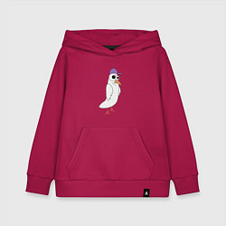 Толстовка детская хлопковая Странный птиц птица голубь в кепке чайка на стиле, цвет: маджента