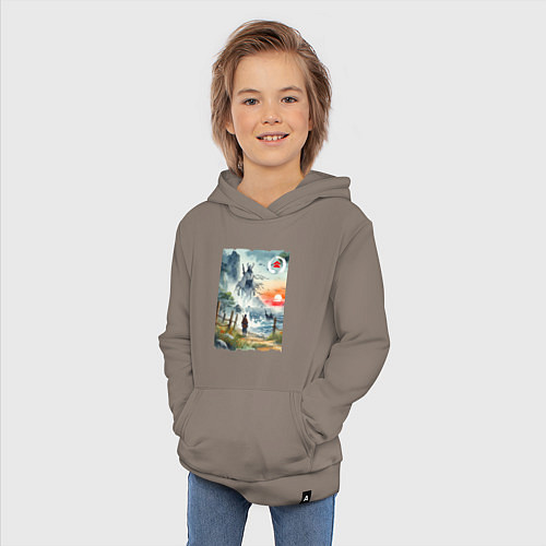 Детская толстовка-худи Ghost of Tsushima - watercolor / Утренний латте – фото 3