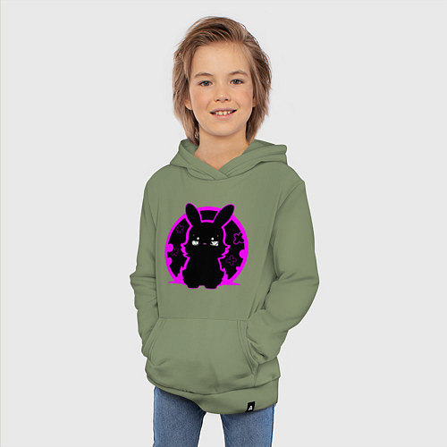 Детская толстовка-худи Зайка на черном фоне / Авокадо – фото 3