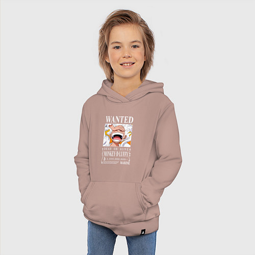 Детская толстовка-худи Monkey D Luffy - wanted / Пыльно-розовый – фото 3