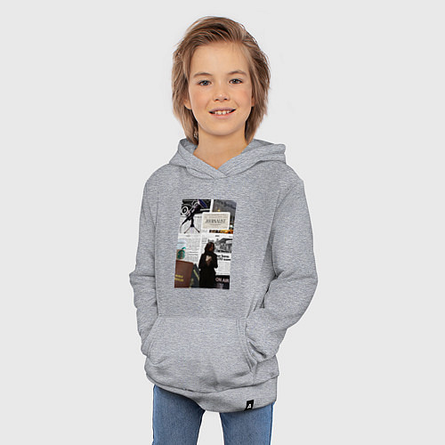 Детская толстовка-худи Журналист эстетика / Меланж – фото 3