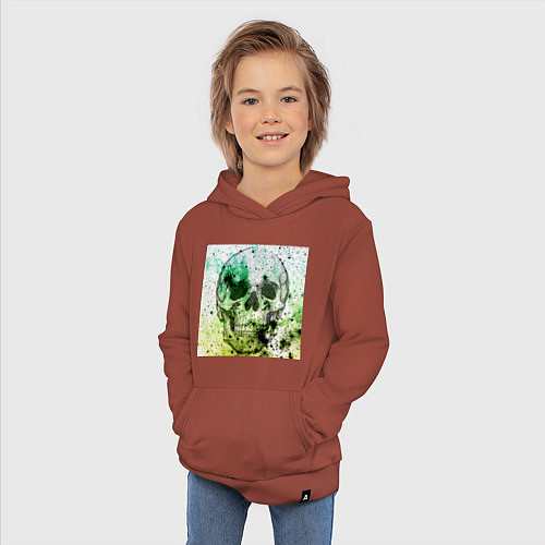 Детская толстовка-худи Череп черный краски / Кирпичный – фото 3