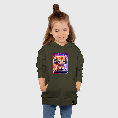 Детская толстовка-худи Cutie kitten DJ - neon glow / Хаки – фото 4