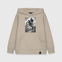 Толстовка детская хлопковая Мотоциклист в горах, цвет: миндальный