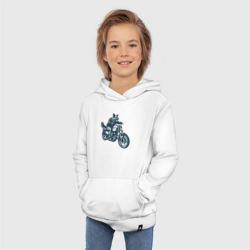 Детская толстовка-худи Овчарка байкер на мотоцикле чоппере / Белый – фото 3