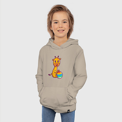 Детская толстовка-худи Жираф играет в мяч / Миндальный – фото 3