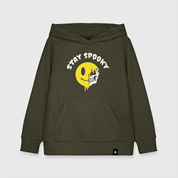 Толстовка детская хлопковая Stay spooky - smile emoji, цвет: хаки