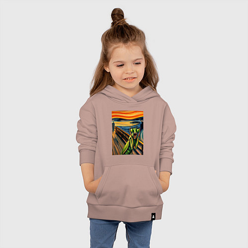 Детская толстовка-худи Богомол кричит на картине Эдварда Мунка - мем иску / Пыльно-розовый – фото 4