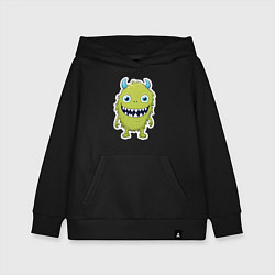 Толстовка детская хлопковая Смешной зеленый монстрик, цвет: черный