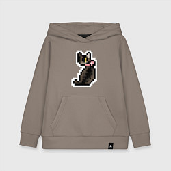 Толстовка детская хлопковая Милая пиксельная кошка с розовым ошейником, цвет: утренний латте
