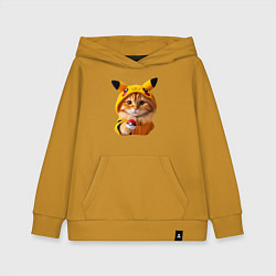 Толстовка детская хлопковая Рыжий котёнок покемон - нейроарт, цвет: горчичный