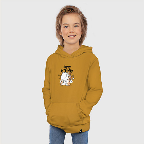 Детская толстовка-худи С днём рождения - котэ / Горчичный – фото 3