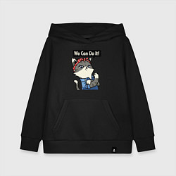 Толстовка детская хлопковая We can do it - cat, цвет: черный
