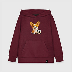Толстовка детская хлопковая Корги с футбольным мячом, цвет: меланж-бордовый