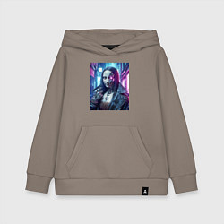 Толстовка детская хлопковая Мона Лиза в кожаной косухе - киберпанк, цвет: утренний латте