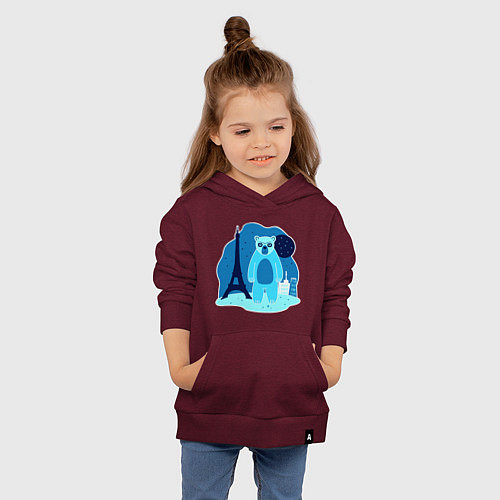 Детская толстовка-худи Медведь в Париже / Меланж-бордовый – фото 4