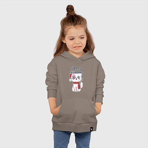 Детская толстовка-худи Christmas Cat / Утренний латте – фото 4