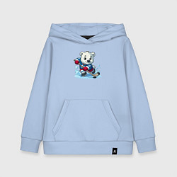 Толстовка детская хлопковая Полярный медвежонок хоккейный форвард, цвет: мягкое небо