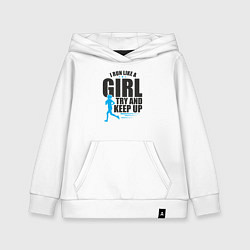 Толстовка детская хлопковая Я бегаю как девчонка, цвет: белый