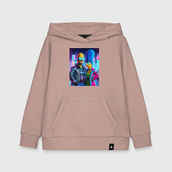Толстовка детская хлопковая Гомер и Мардж Симпсоны - киберпанк, цвет: пыльно-розовый