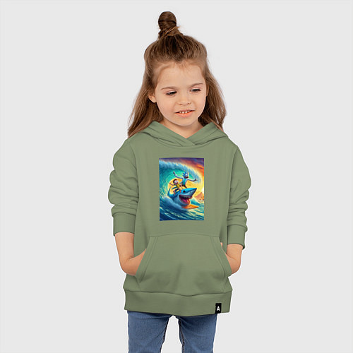 Детская толстовка-худи Рик и Морти - сёрфинг на акуле / Авокадо – фото 4