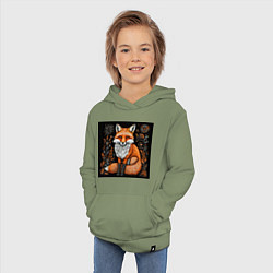 Толстовка детская хлопковая Лиса в ночном лесу, цвет: авокадо — фото 2