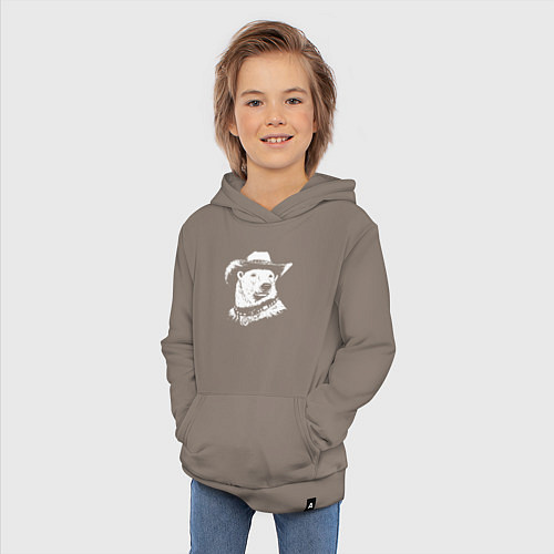 Детская толстовка-худи Белый медведь ковбой / Утренний латте – фото 3