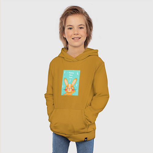 Детская толстовка-худи Новогодний милый заяц / Горчичный – фото 3