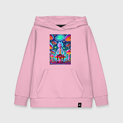 Толстовка детская хлопковая Рик среди неоновых грибов - нейроарт фантазия, цвет: светло-розовый