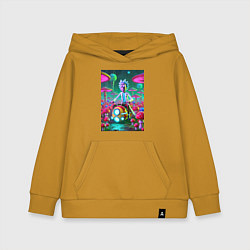 Толстовка детская хлопковая Рик на космическом мотоцикле - нейроарт, цвет: горчичный