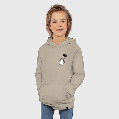 Детская толстовка-худи Белая кошка с сердечками - для пары / Миндальный – фото 3