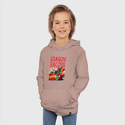 Толстовка детская хлопковая Dragon cool racer - ai art, цвет: пыльно-розовый — фото 2