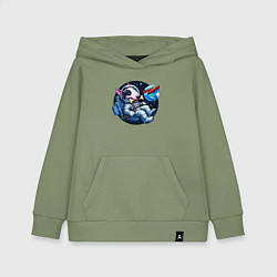 Толстовка детская хлопковая Бультерьер с костью в космосе - нейроарт, цвет: авокадо