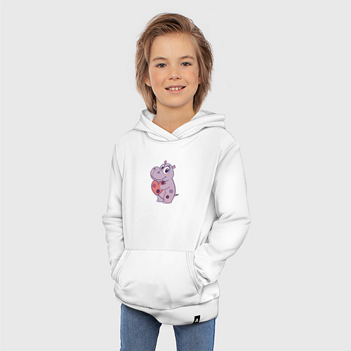 Детская толстовка-худи Бегемотик с сердцем / Белый – фото 3