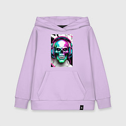 Толстовка детская хлопковая Череп в наушниках, цвет: лаванда