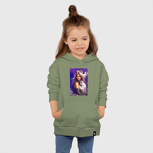 Детская толстовка-худи Девушка-лиса с лисёнком нейроарт / Авокадо – фото 4